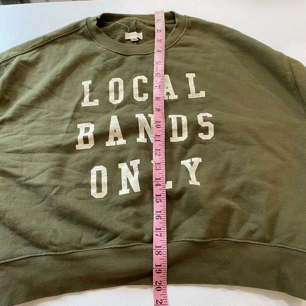 Pilcro Local Bands Only Graphic Sweatshirt Olive Green Cropped Size S - Picture 6 of 9